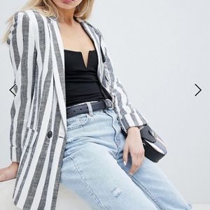 Bershka Stripe Linen Blazer